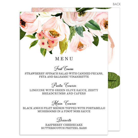 White Pink Bouquet Menus